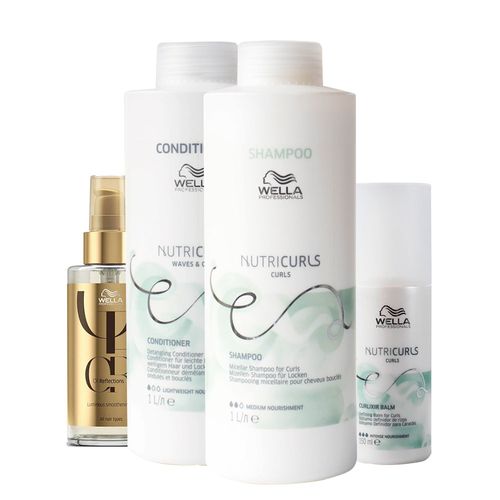 Kit Wella Professionals Nutricurls - Shampoo 1000 ml + Condicionador 1000 ml + Leave- in 150 ml + Óleo 100 ml