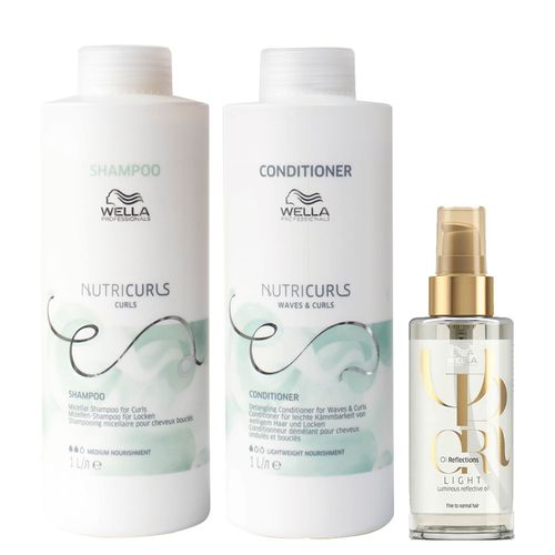 Kit Wella Professionals Nutricurls - Shampoo 1000 ml + Condicionador 1000 ml + Óleo Light 100 ml