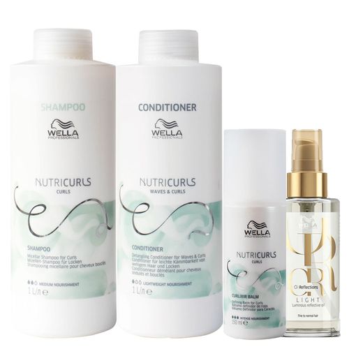 Kit Wella Professionals Nutricurls - Shampoo 1000 ml + Condicionador 1000 ml + Leave- in 150 ml + Óleo Light 100 ml