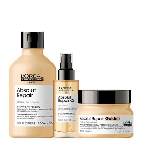 Kit L'Oréal Professionnel Serie Expert Absolut Repair Gold Quinoa - Shampoo 300 ml + Máscara Golden 250 g + Óleo 90 ml