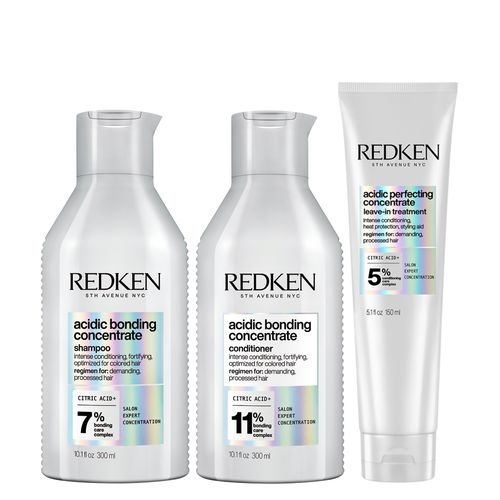 Kit Redken Acidic Bonding Concentrate - Shampoo 300 ml + Condicionador 300 ml + Leave-in 150 ml