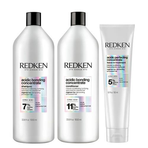 Kit Redken Acidic Bonding Concentrate - Shampoo 1000 ml + Condicionador 1000 ml + Leave-in 150 ml