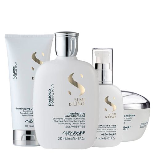 Kit Alfaparf Milano Professional Semi Di Lino Diamond - Shampoo 250 ml + Condicionador 200 ml + Máscara 200 ml + Finalizador 125 ml - Kit Alfaparf Milano Semi Di Lino Diamond - Shampoo 250 ml + Condicionador 200 ml + Máscara 200 ml + Finalizador 125 ml