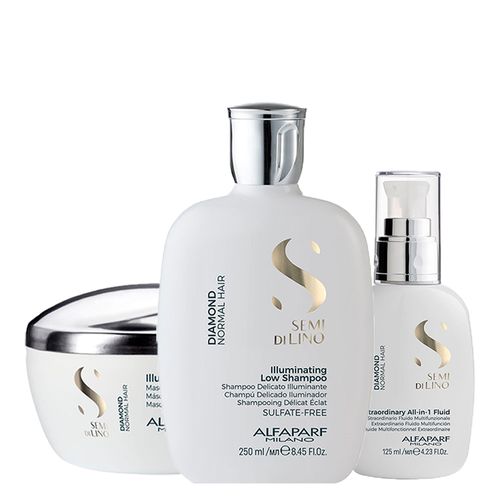 Kit Alfaparf Milano Professional Semi Di Lino Diamond - Shampoo 250 ml + Máscara 200 ml + Finalizador 125 ml - Kit Alfaparf Milano Semi Di Lino Diamond - Shampoo 250 ml + Máscara 200 ml + Finalizador 125 ml