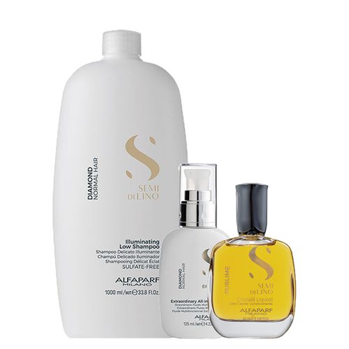 Kit Alfaparf Milano Professional Semi Di Lino Diamond - Shampoo 1000 ml + Finalizador 125 ml + Óleo 50 ml - Kit Alfaparf Milano Semi Di Lino Diamond - Shampoo 1000 ml + Finalizador 125 ml + Óleo 50 ml