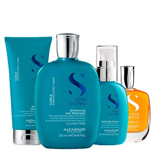 Kit Alfaparf Milano Professional Semi Di Lino Curls - Shampoo 250 ml + Condicionador 200 ml + Creme 125 ml + Óleo 100 ml - Kit Alfaparf Milano Semi Di Lino Curls - Shampoo 250 ml + Condicionador 200 ml + Creme 125 ml + Óleo 100 ml