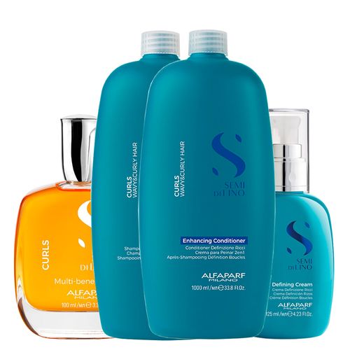 Kit Alfaparf Milano Professional Semi Di Lino Curls - Shampoo 1000 ml + Condicionador 1000 ml + Creme 125 ml + Óleo 100 ml - Kit Alfaparf Milano Semi Di Lino Curls - Shampoo 1000 ml + Condicionador 1000 ml + Creme 125 ml + Óleo 100 ml