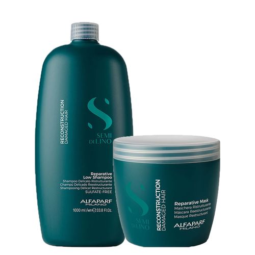 Kit Alfaparf Milano Professional Semi Di Lino Reconstruction - Shampoo 1000 ml + Máscara 500 ml - Kit Alfaparf Milano Semi Di Lino Reconstruction - Shampoo 1000 ml + Máscara 500 ml