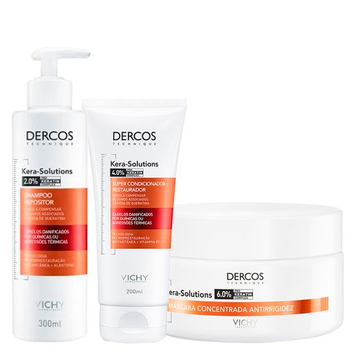 Kit Vichy Dercos kera Solutions - Shampoo- 300 ml + Condicionador 200 ml + Máscara de Reconstrução- 200 ml
