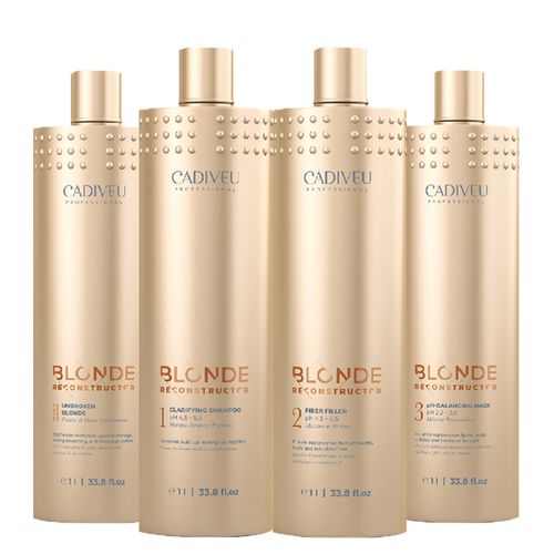 Kit Cadiveu Professional Blond Reconstrutor - Shampoo 1000 ml + Condicionador 1000 ml + Máscara Fiber Filler 1000 ml + Máscara pH Balancing 1000 ml