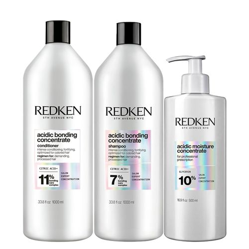 Kit Redken Acidic Bonding Concentrate - Shampoo 1000 ml + Condicionador 1000 ml + Tratamento 500 ml