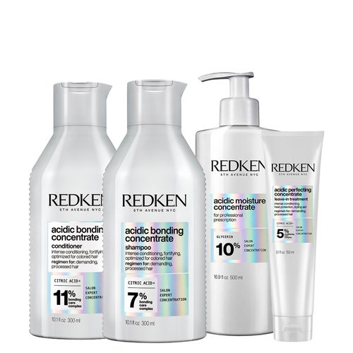 Kit Redken Acidic Bonding Concentrate - Shampoo 300 ml + Condicionador 300 ml + Tratamento 500 ml + Leave-in 150 ml