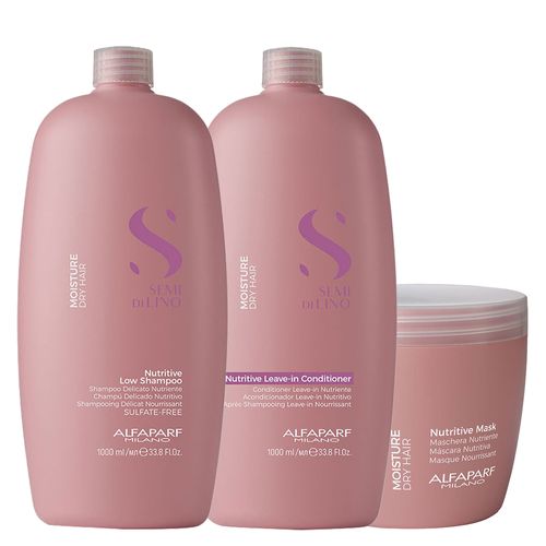 Kit Alfaparf Milano Professional Semi Di Lino Moisture - Shampoo 1000 ml + Condicionador 1000 ml + Máscara 500 ml - Kit Alfaparf Milano Semi Di Lino Moisture - Shampoo 1000 ml + Condicionador 1000 ml + Máscara 500 ml