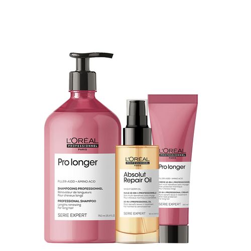 Kit L'Oréal Professionnel Serie Expert Pro Longer - Shampoo 750 ml + Leave-in 150 ml+ Óleo 90 ml