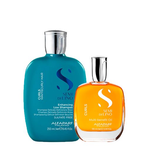 Kit Alfaparf Milano Professional Semi Di Lino Curls - Shampoo 250 ml + Óleo 100 ml - Kit Alfaparf Milano Semi Di Lino Curls - Shampoo 250 ml + Óleo 100 ml