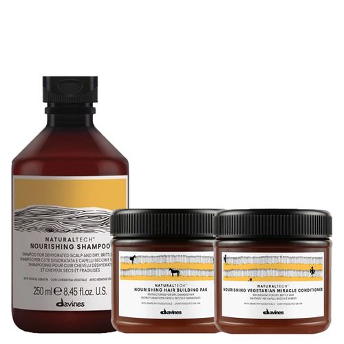 Kit Davines Naturaltech Nourishing - Shampoo 250 ml + Condicionador 250 ml + Máscara Building Pak 250 ml