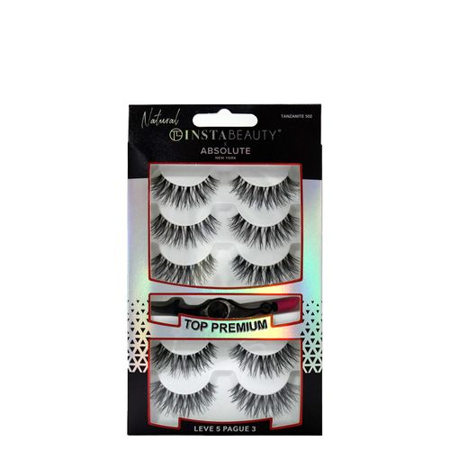 Cílios Postiços Longo Natural Absolute New York Pack Tanjanite 502 Preto 5 Pares