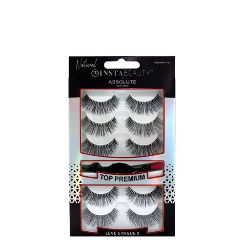 Cílios Postiços Longo Natural Absolute New York Pack Tanjanite 503 Preto 5 Pares
