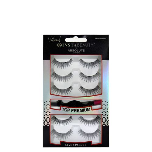 Cílios Postiços Longo Natural Absolute New York Pack Tanjanite 504 Preto 5 Pares