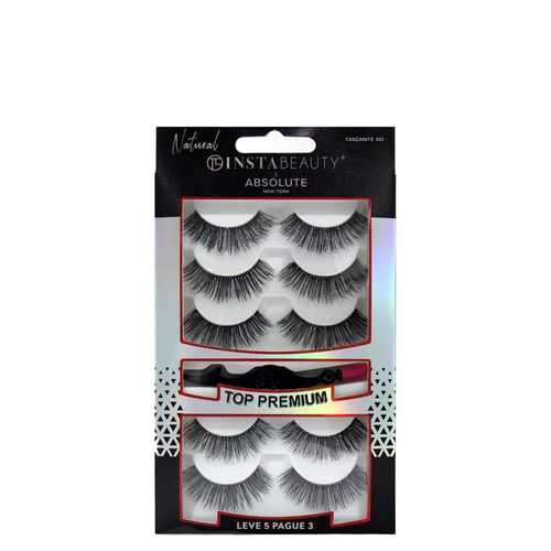 Cílios Postiços Longo Natural Absolute New York Pack Tanjanite 505 Preto 5 Pares