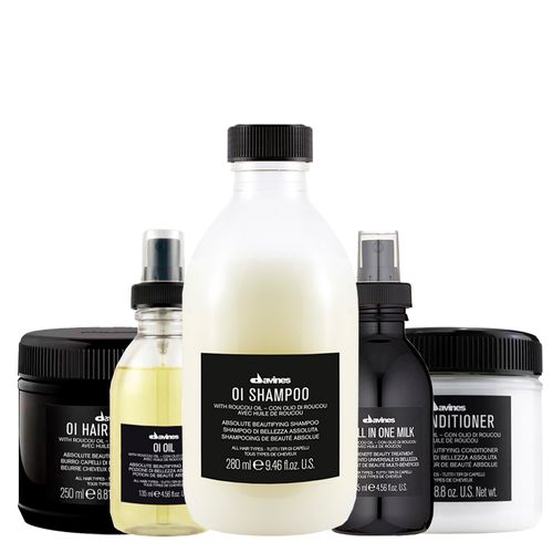 Kit Davines Oi - Shampoo 280 ml + Condicionador 250 ml + Manteiga Nutritiva 250 ml + Spray Finalizador 135 ml + Óleo Multifunções 135 ml