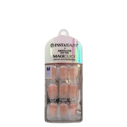 Unhas Postiças Média Autocolante Quadrada Pintada Absolute New York Magiquick French French 24 Unidades