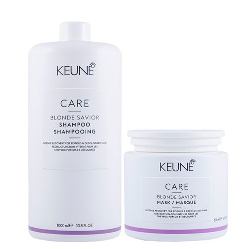 Kit Keune Cuidado da Cor Blonde Savior - Shampoo 1000 ml + Máscara de Reparação 500 ml