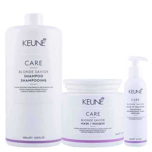 Kit Keune Cuidado da Cor Blonde Savior- Shampoo 1000 ml + Máscara de Reparação 500 ml + Leave-in 140 ml