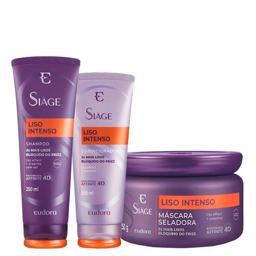 Kit Eudora Siàge Liso Intenso 4D - Shampoo 250 ml + Condicionador 200 ml + Máscara Antifrizz 4D 250 g