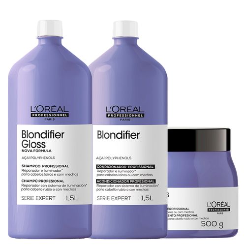 Kit L'Oréal Professionnel Serie Expert Blondifier Gloss  – Shampoo 1500 ml + Condicionador 1500 ml + Máscara 500 g