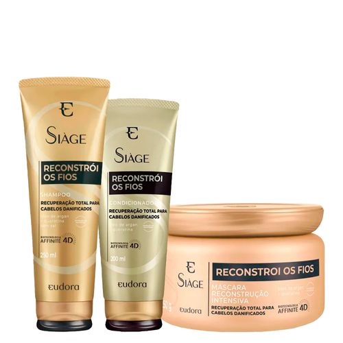 Kit Eudora Siàge Reconstrói os Fios 4D - Shampoo 250ml + Condicionador 200 ml + Máscara de Reconstrução 250 g