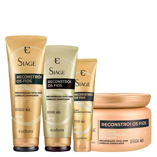 Kit Eudora Siàge Reconstrói os Fios 4D - Shampoo 250ml + Condicionador 200 ml + Máscara de Reconstrução 250 g + CC Cream 100ml