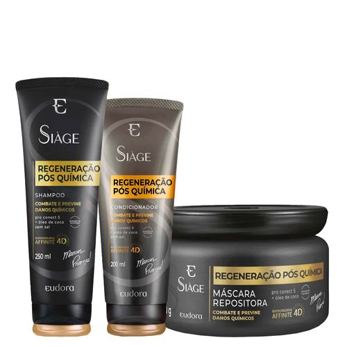 Kit Eudora Siàge Regeneração Pós Química 4D - Shampoo 250 ml + Condicionador 200 ml + Máscara Repositora 250 g