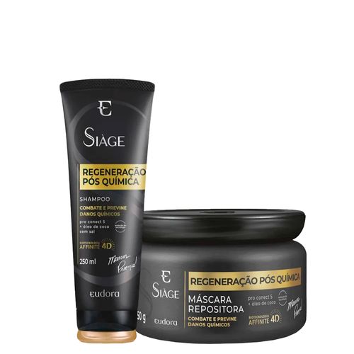Kit Eudora Siàge Regeneração Pós Química 4D - Shampoo 250 ml + Máscara Repositora 250 g