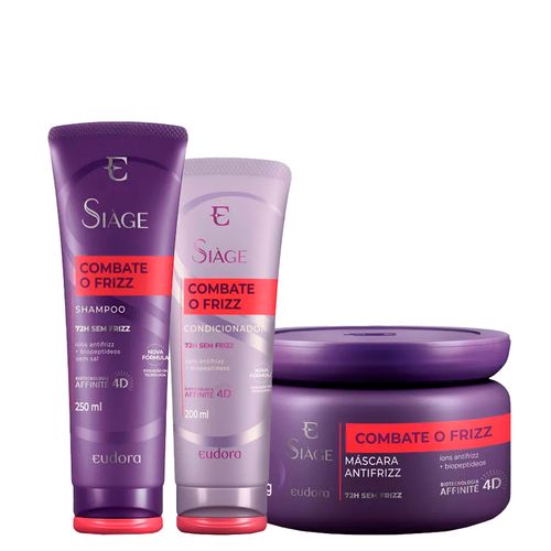 Kit Eudora Siàge Combate o Frizz - Shampoo 250 ml + Condicionador 200 ml + Máscara Antifrizz 250 g - Kit Eudora Siáge Combate o Frizz - Shampoo 250 ml + Condicionador 200 ml + Máscara Antifrizz 250 g