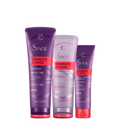 Kit Eudora Siàge Combate o Frizz - Shampoo 250 ml + Condicionador 200 ml + Creme de Pentear 100 ml