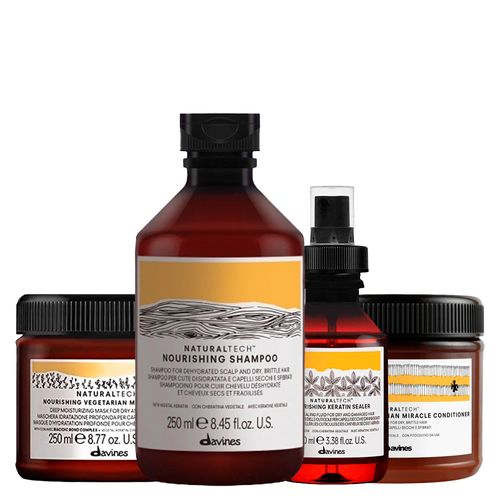 Kit Davines Naturaltech Nourishing - Shampoo 250 ml + Condicionador 250 ml + Máscara Miracle 250 ml + Fluido 100 ml