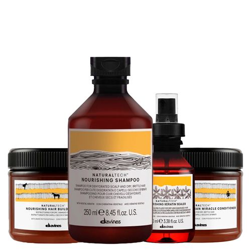 Kit Davines Naturaltech Nourishing - Shampoo 250 ml + Condicionador 250 ml + Máscara Building Pak 250 ml + Fluido 100 ml