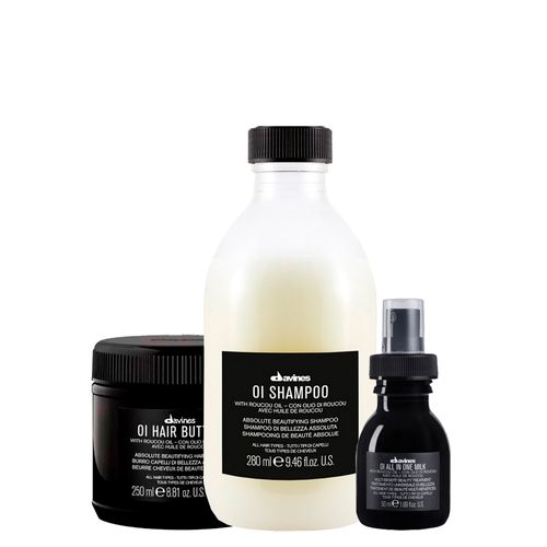 Kit Davines Oi - Shampoo 280 ml + Máscara de Nutrição 250 ml + Leave-in 50 ml