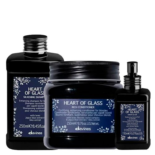 Kit Davines Heart Of Glass - Shampoo 250 ml + Condicionador 250 ml + Leave In 150 ml - Kit Davines Heart Of Glass - Shampoo 250ml + Condicionador 250ml + Leave In 150ml