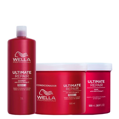 Kit Wella Professionals Ultimate Repair - Shampoo 1000 ml + Condicionador 500 ml + Máscara 500 ml - Kit Wella Professionals Ultimate Repair - Shampoo 1000ml + Condicionador 500ml + Máscara 500ml