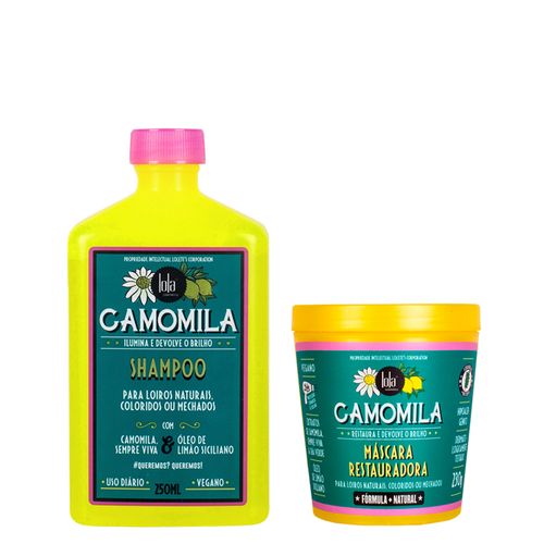 Kit Lola Cosmetics Camomila - Shampoo 250 ml + Máscara 230 g - Kit Lola Cosmetics Camomila - Shampoo 250ml + Máscara 230g