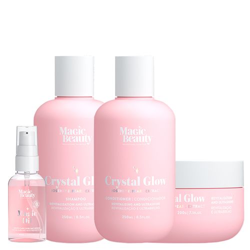 Kit Magic Beauty Crystal Glow - Shampoo 250 ml + Condicionador 250 ml + Máscara 200 g + Sérum 60 ml - Kit Magic Beauty Crystal Glow - Shampoo 250ml + Condicionador 250ml + Máscara 200g + Sérum 60ml