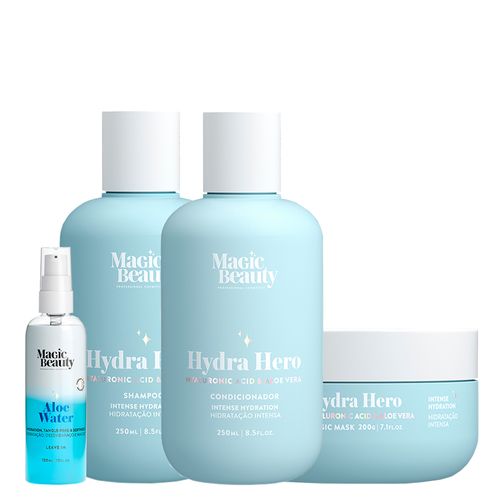 Kit Magic Beauty Hydra Hero - Shampoo 250 ml + Condicionador 250 ml + Máscara 200 g + Leave-In 120 ml - Kit Magic Beauty Hydra Hero - Shampoo 250ml + Condicionador 250ml + Máscara 200g + Leave-In 120ml