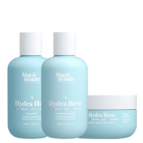 Kit Magic Beauty Hydra Hero - Shampoo 250 ml + Condicionador 250 ml + Máscara 200 g - Kit Magic Beauty Hydra Hero - Shampoo 250ml + Condicionador 250ml + Máscara 200g