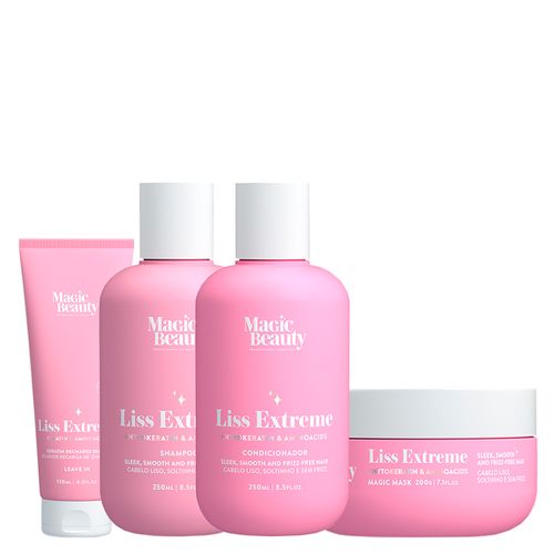 Kit Magic Beauty Liss Extreme - Shampoo 250 ml + Condicionador 250 ml + Máscara 200 g + Selador De Queratina 120 ml - Kit Magic Beauty Liss Extreme - Shampoo 250ml + Condicionador 250ml + Máscara 200g + Selador de Queratina 120ml