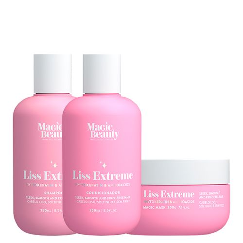 Kit Magic Beauty Liss Extreme - Shampoo 250 ml + Condicionador 250 ml + Máscara 200 g - Kit Magic Beauty Liss Extreme - Shampoo 250ml + Condicionador 250ml + Máscara 200g
