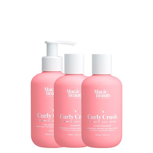 Kit Magic Beauty Curly Crush - Shampoo 250ml + Condicionador 250 Ml + Creme Para Pentear E Ativador 300 ml - Kit Magic Beauty Curly Crush - Shampoo 250ml + Condicionador 250 Ml + Creme Para Pentear e Ativador 300ml