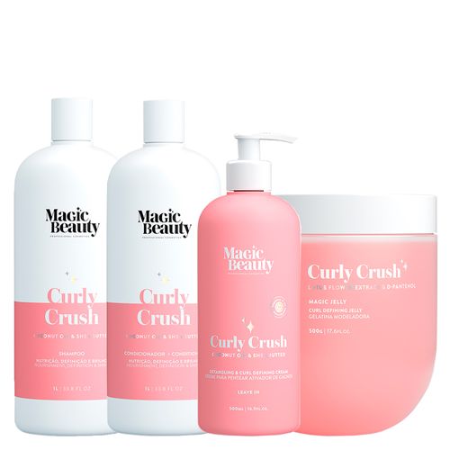 Kit Magic Beauty Curly Crush - Shampoo 1000ml + Condicionador 1000ml+ Creme Para Pentear E Ativador 500ml + Gelatina Modeladora Magic Jelly 500g - Kit Magic Beauty Curly Crush - Shampoo 1000ml + Condicionador 1000ml+ Creme Para Pentear e Ativador 500ml + Gelatina Modeladora Magic Jelly 500g