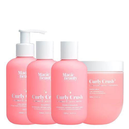 Kit Magic Beauty Curly Crush - Shampoo 250ml + Condicionador 250 Ml + Creme Para Pentear E Ativador 300ml + Gelatina Modeladora Magic Jelly 500g - Kit Magic Beauty Curly Crush - Shampoo 250ml + Condicionador 250 Ml + Creme Para Pentear e Ativador 300ml + Gelatina Modeladora Magic Jelly 500g